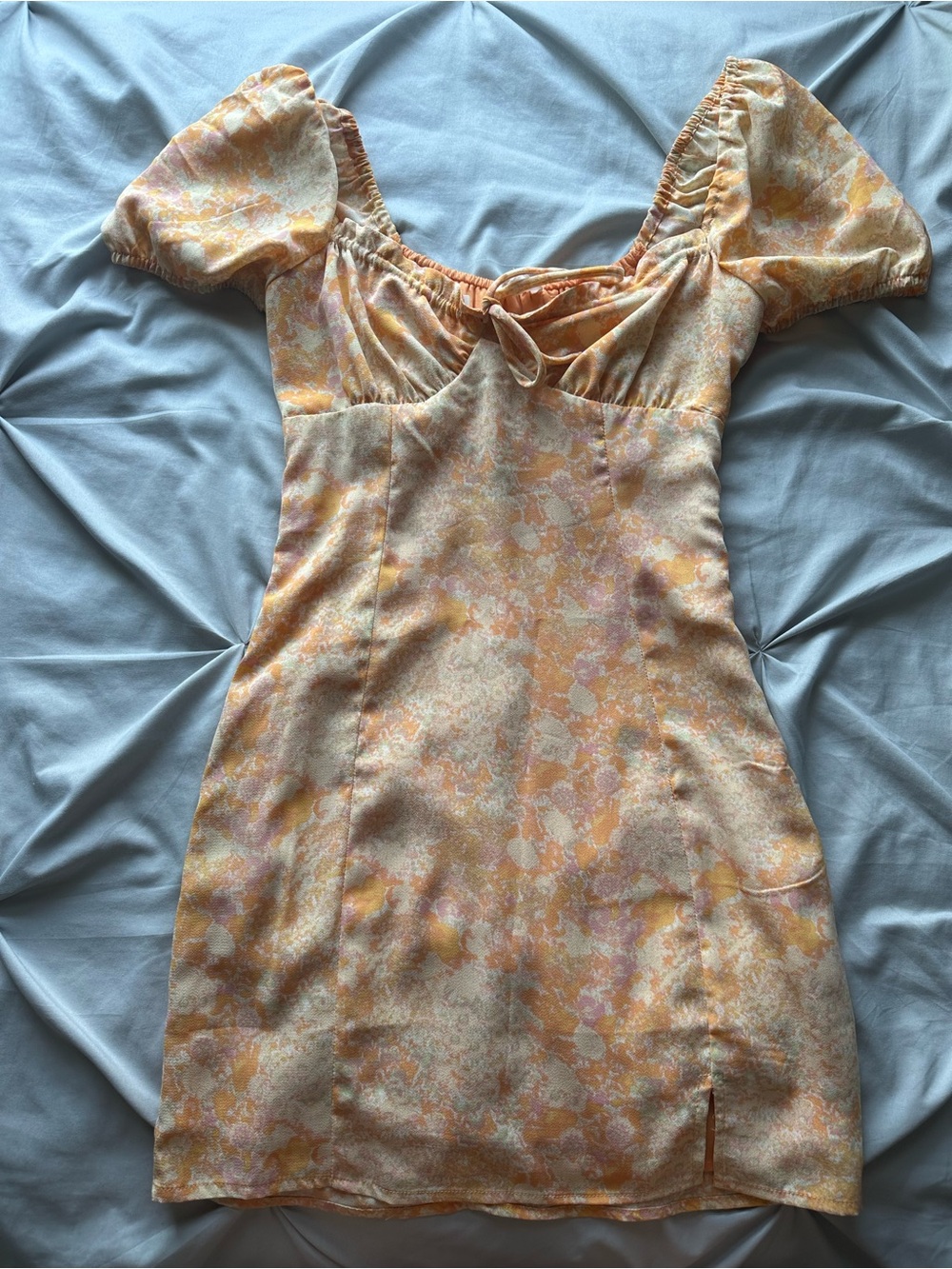 bp Peach & Soft Yellow Floral Puff-Sleeve Mini Dress
